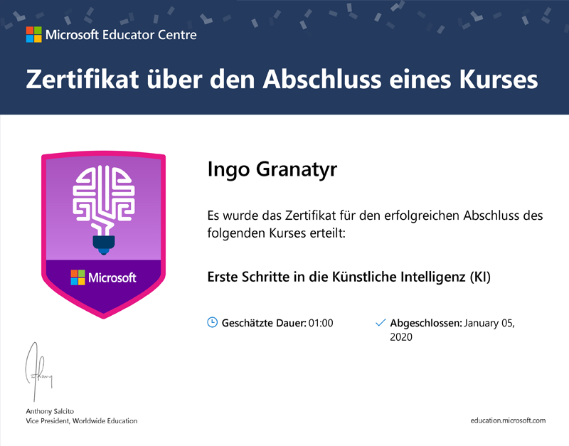 Microsoft Cerfificates of Recognitation