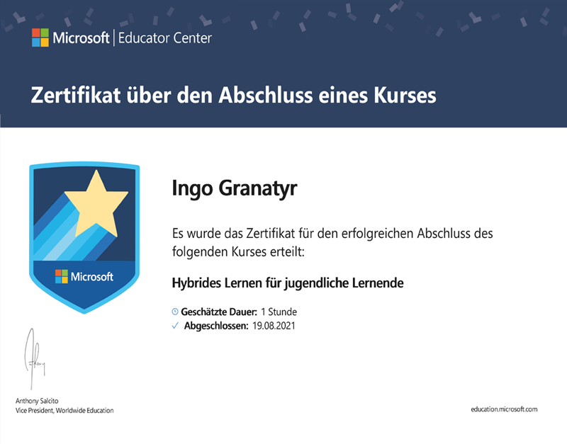 Microsoft Cerfificates of Recognitation